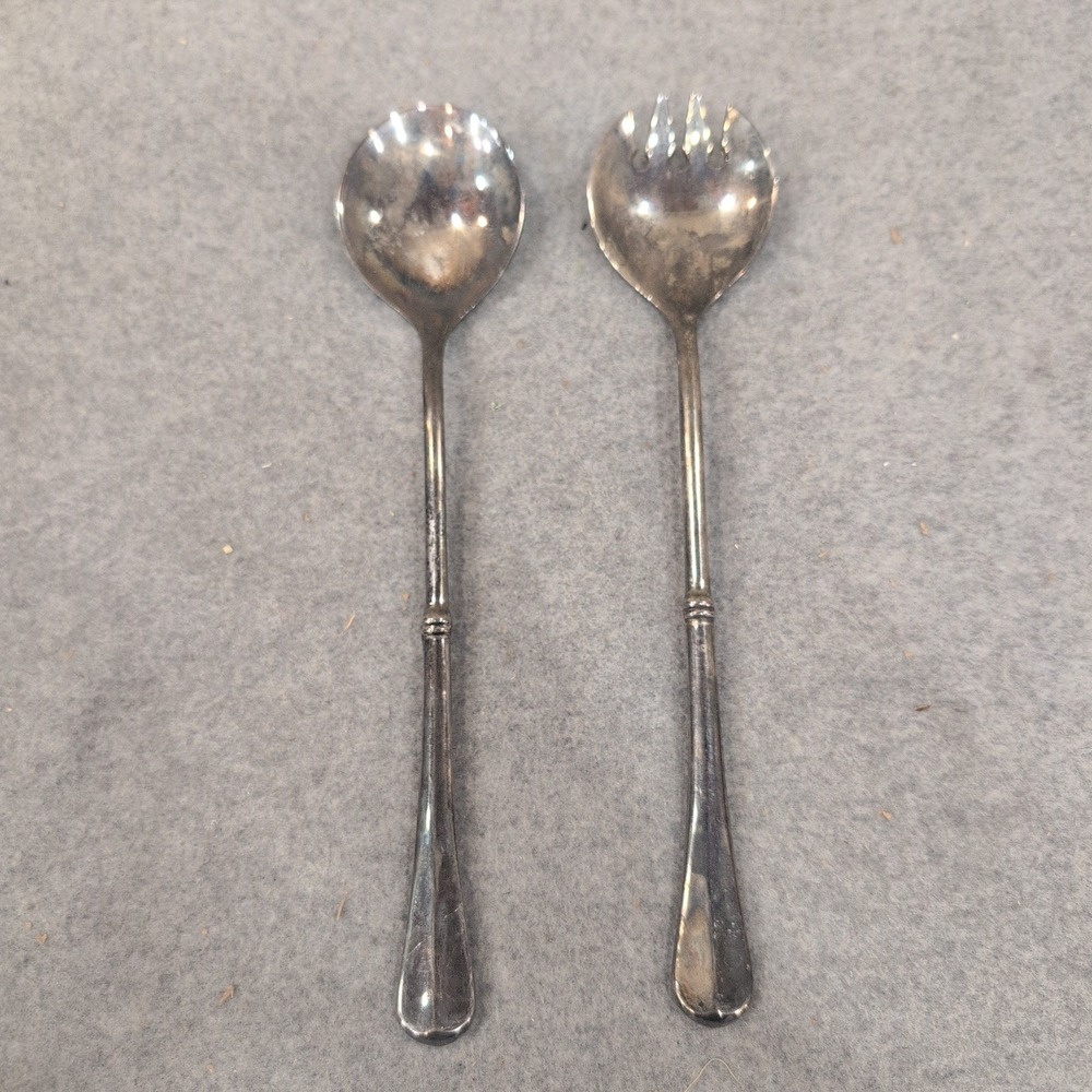 Vintage Silver Plated Salad Serving Set Spoon and Fork Two Piece Tarnish Finish